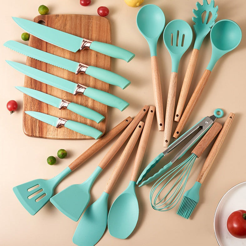 19 PCs Silicon Cooking & Knife Set With Board