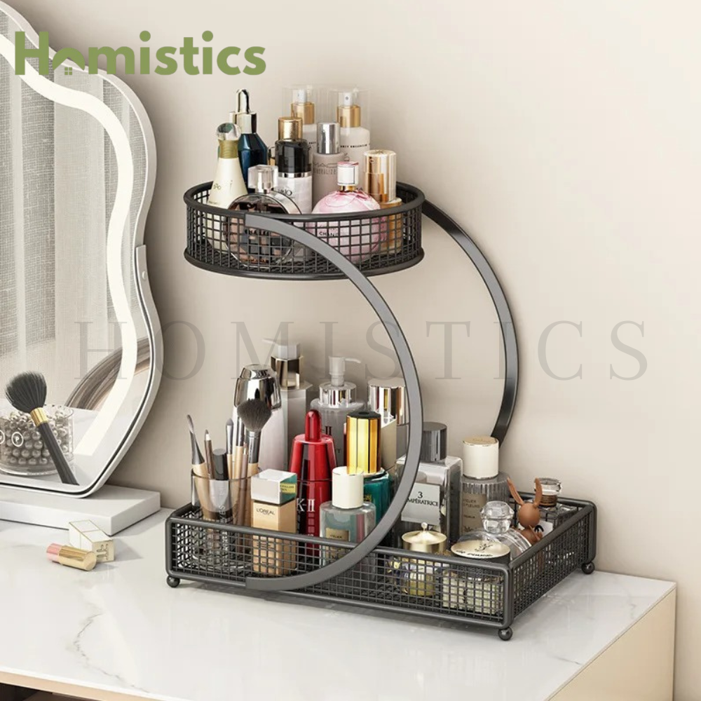 2-Tier Metal Cosmetic & Skincare Organizer Rack – Stylish Countertop Storage for Makeup, Perfumes & Toiletries