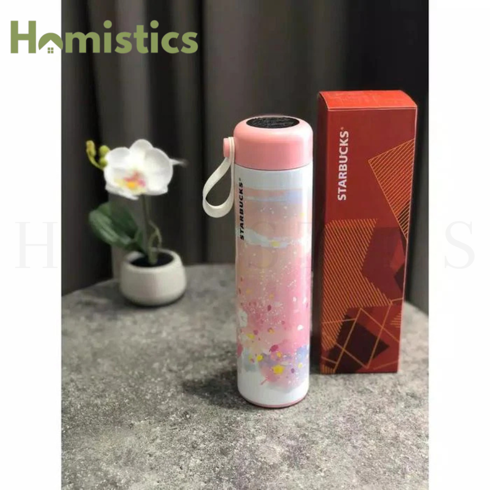 Starbucks Sakura 2025 stainless steel bottle with a pale pink gradation and cherry blossom design | 473Ml