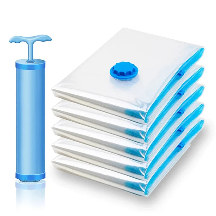 5pcs Vacuum Storage Bag Set with Hand Pump - Space Saving Compression Bags