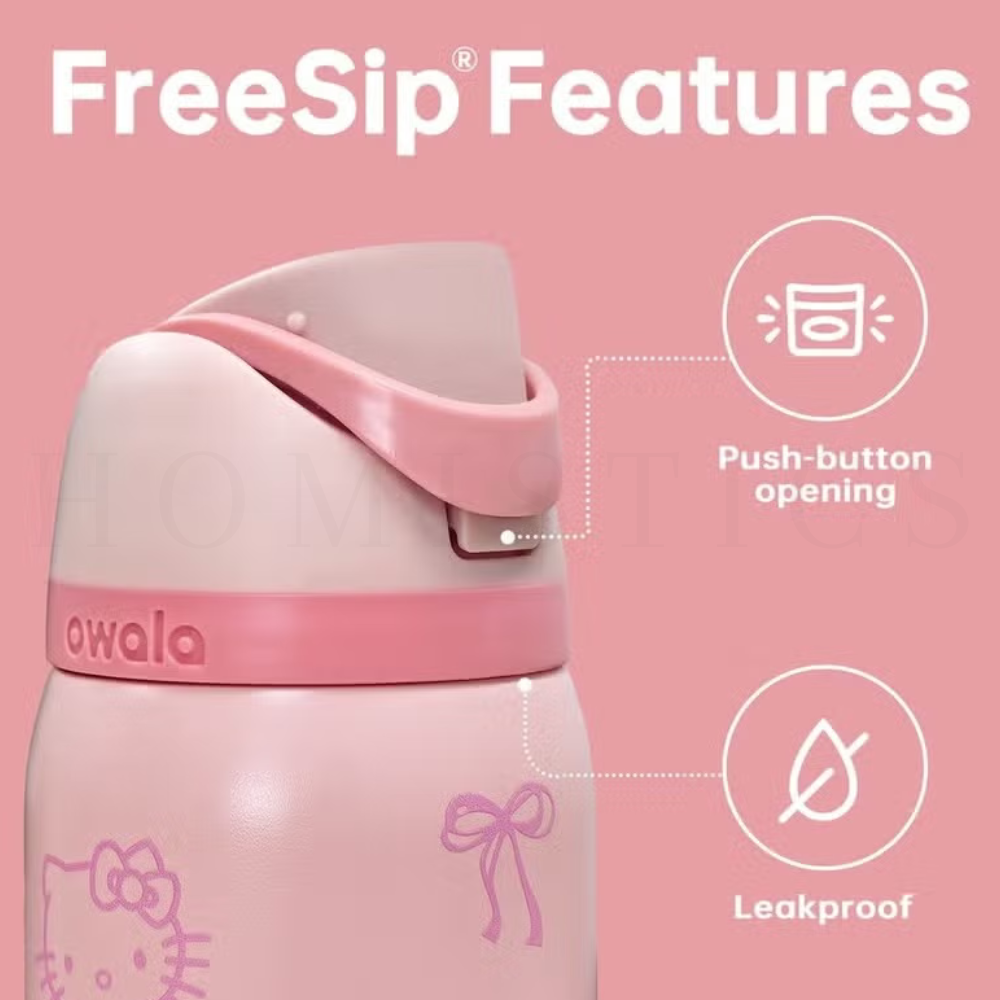 Leak-proof Owala FreeSip Hello Kitty bottle