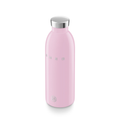 Pink water bottle with silver cap on a white background